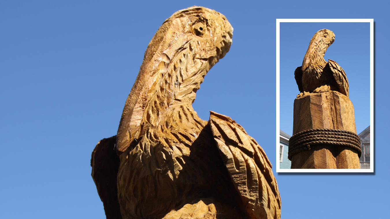 Pelican Sitting on Piling Tree Sculpture