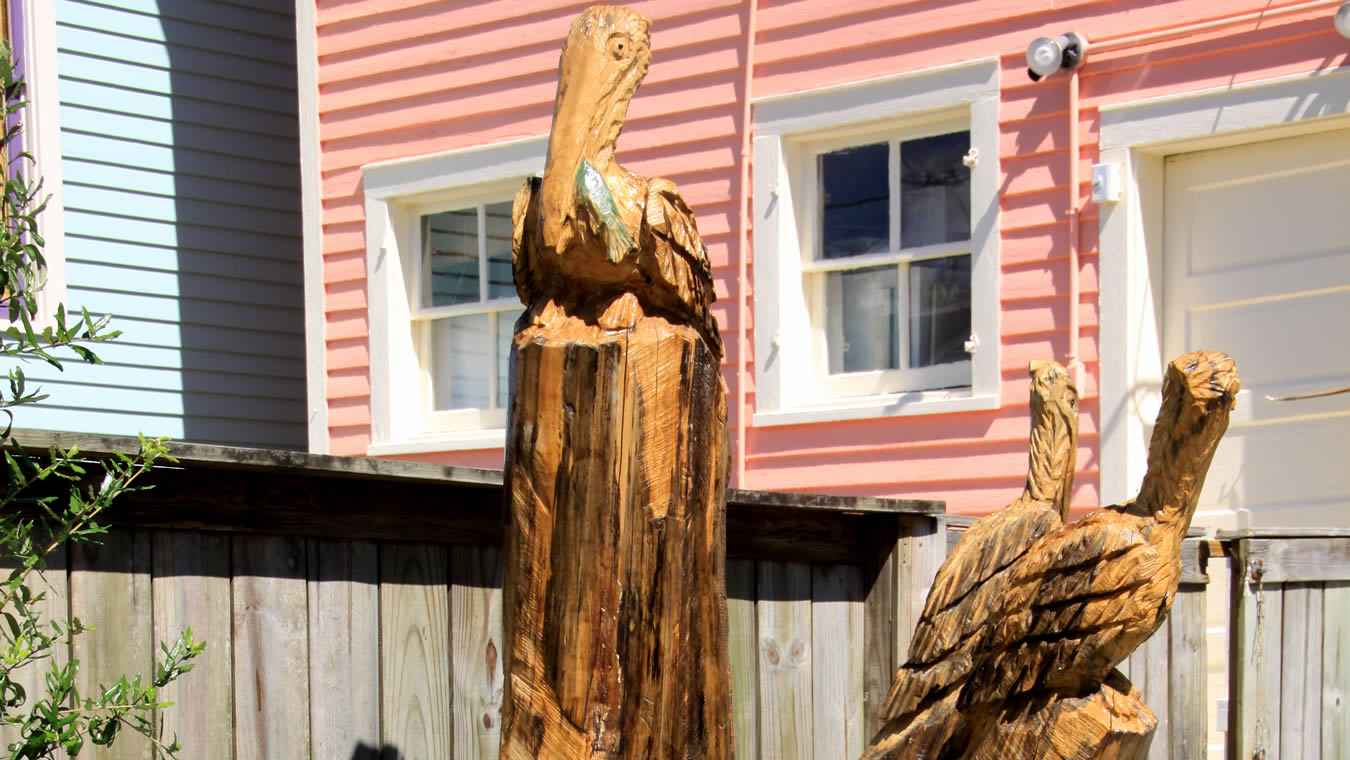 Three Pelicans and Fish Tree Sculpture