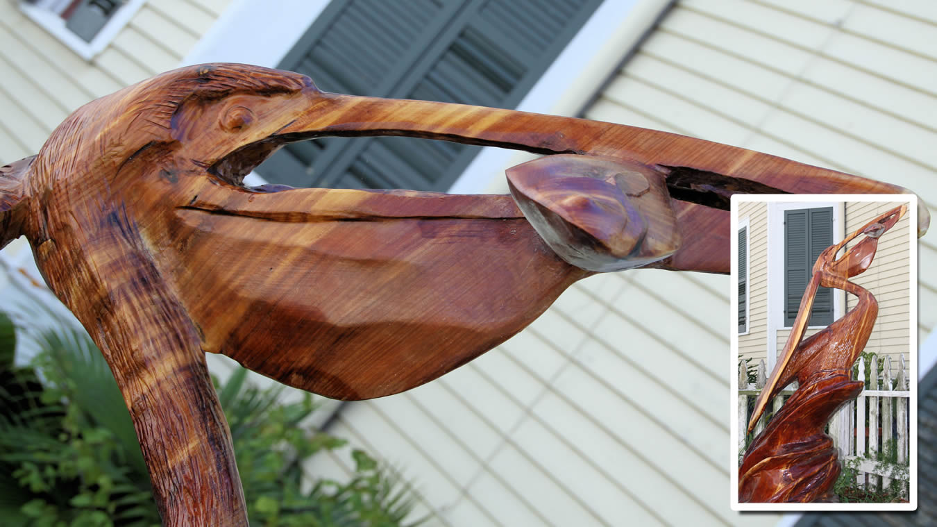 Large Pelican Holding Fish Tree Sculpture Large Pelican Holding Fish Tree Sculpture