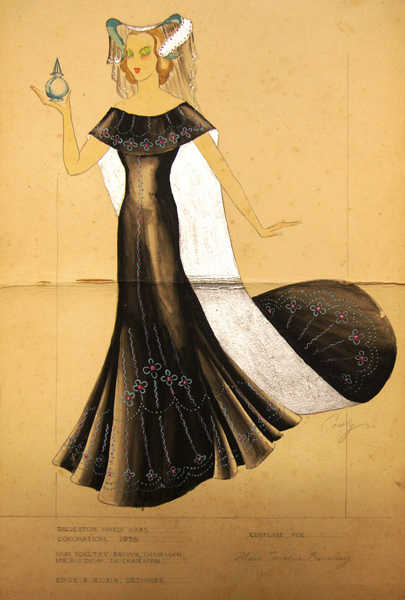 Sketch for the medieval Mardi Gras costume worn by Saralin Barclay