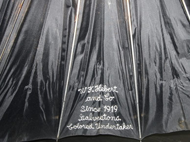 Embroidered section of undertaker’s umbrella from Hebert & Company. (Gift of Sharon Gillins )