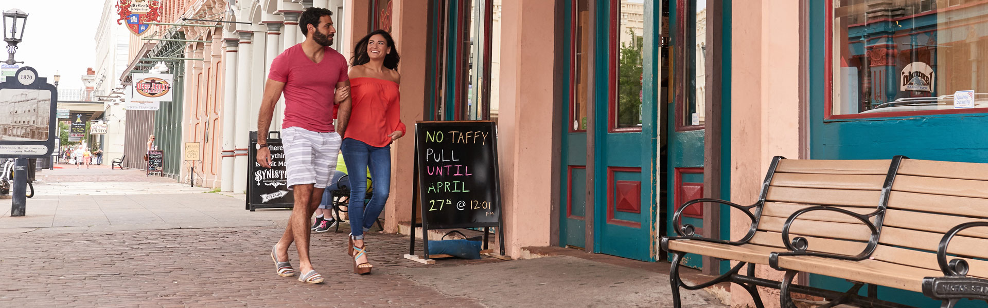 Couple Walking Into LaKing's, Galveston, TX