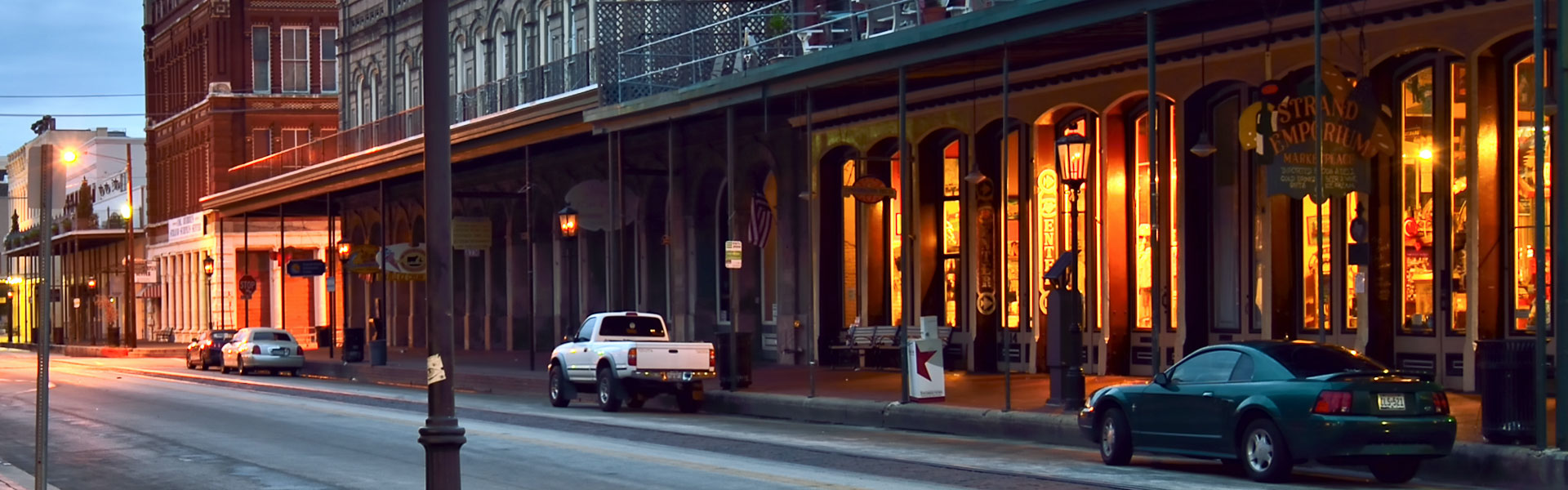 View of The Strand in the Morning, Galveston TX