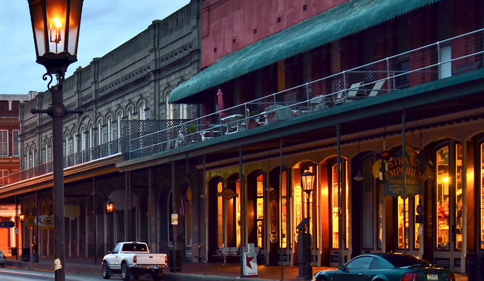 View of The Strand in the Morning, Galveston TX