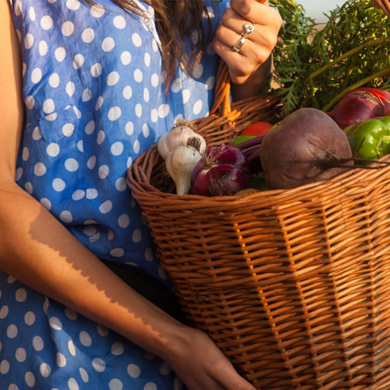 Photo of Female Holding a Basket of Fresh Produce