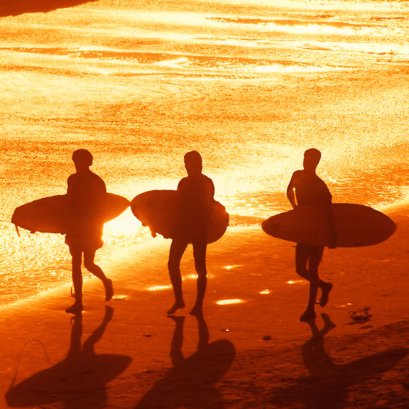Surfers on the Beach at Sunset Surfers on the Beach at Sunset, Galveston, TX