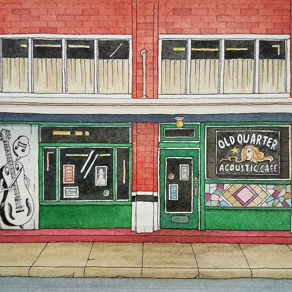 Illustration of the Exterior of Old Quarter Acoustic Cafe, Galveston TX