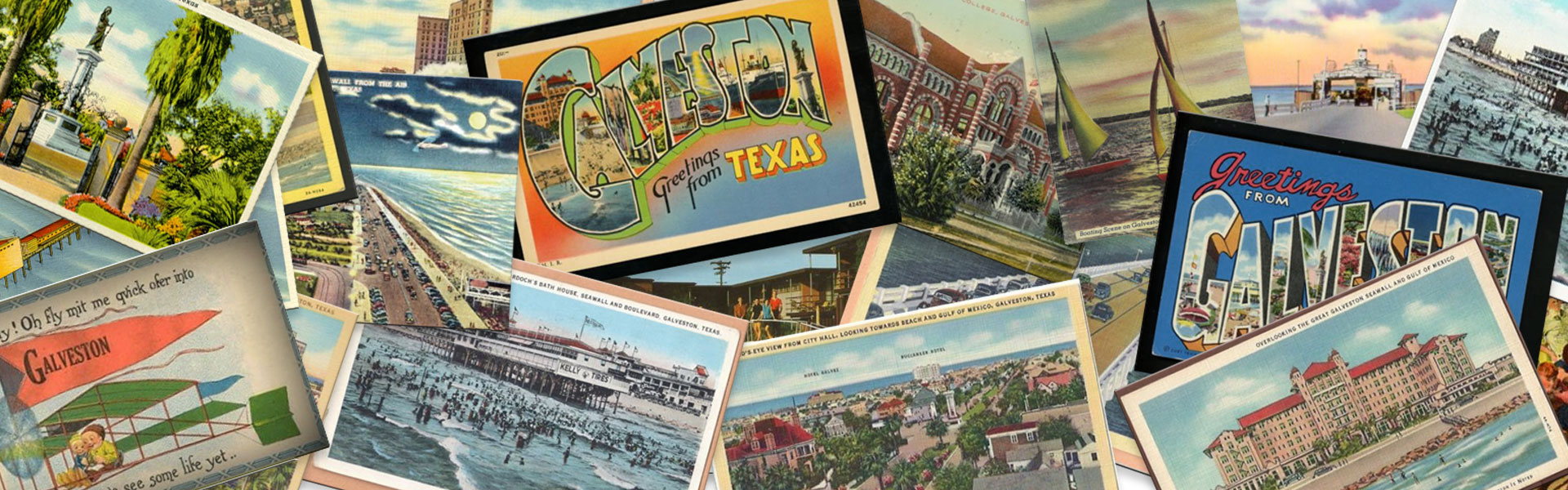 Collage of Vintage Galveston Island Postcards, Galveston, TX