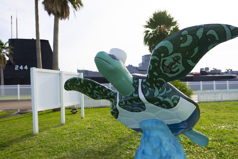 Zeke - Turtles About Town Sculpture at Galveston Naval Museum