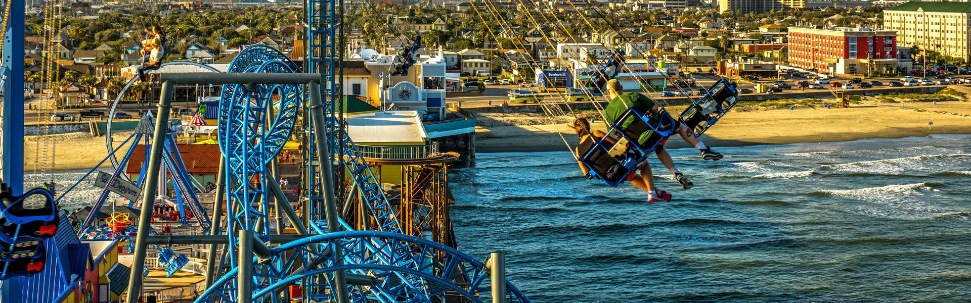 Flying Over the Gulf at Pleasure Pier, Galveston, TX