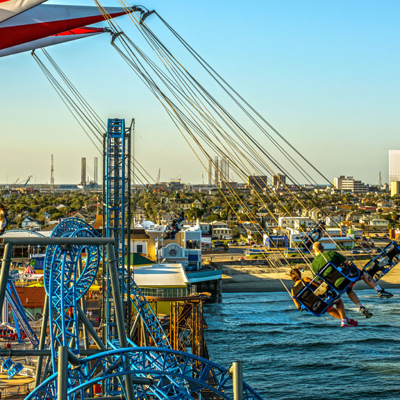 Flying Over the Gulf at Pleasure Pier, Galveston, TX