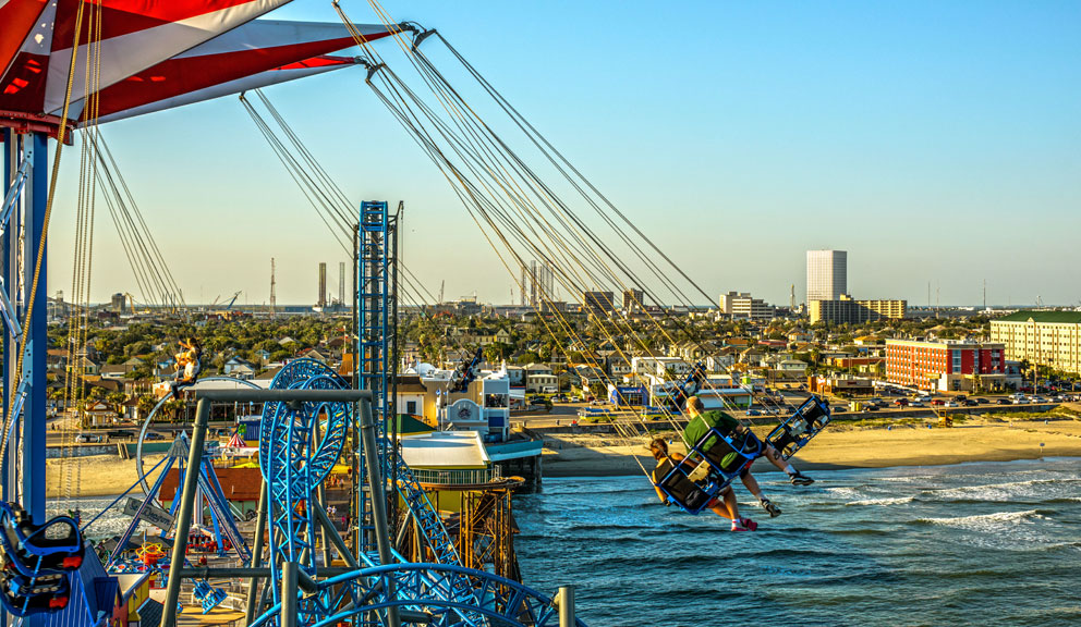 Flying Over the Gulf at Pleasure Pier, Galveston, TX