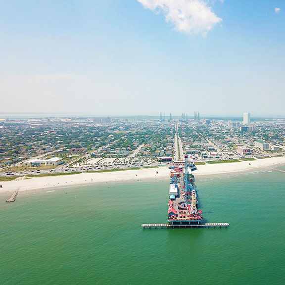 Aerial View of Seawall and Pleasure Pier