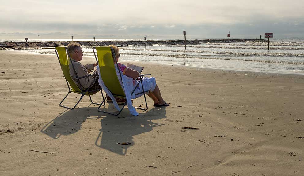 Couple Beach Chairs Couple at Beach, Galveston, TX