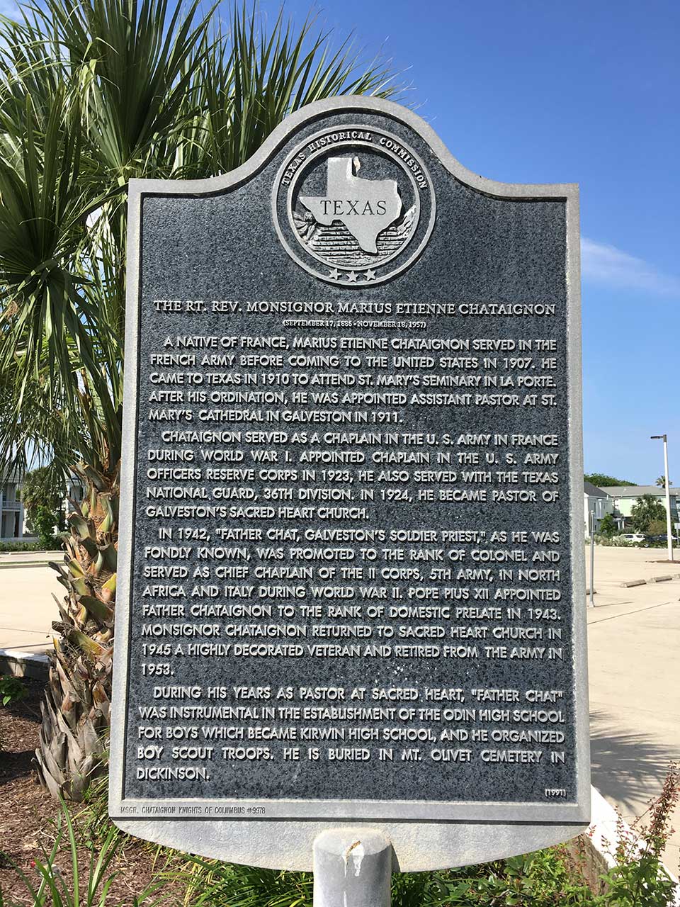 The Rt Rev Monsignor Marius Etienne Chataignon Historical Marker