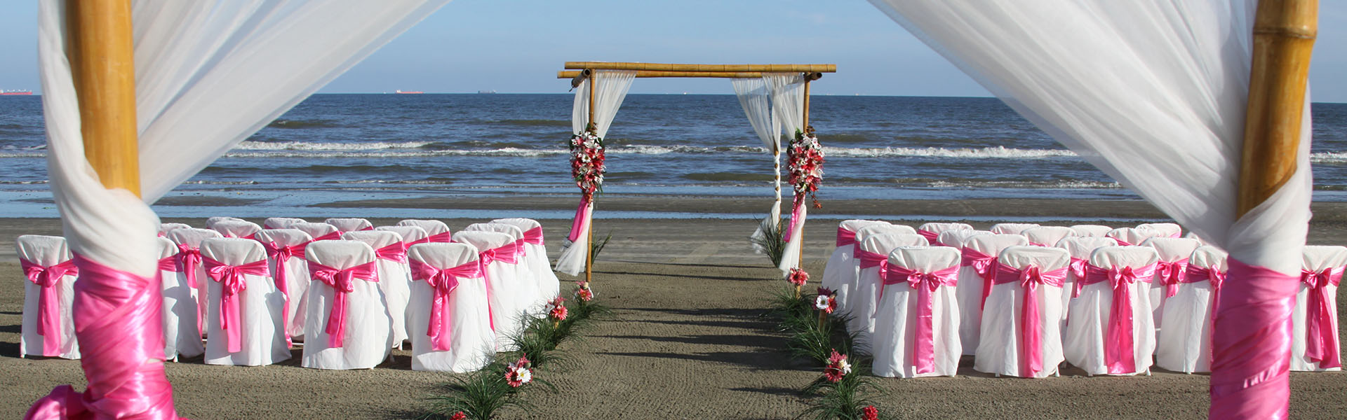 Wedding Setup on Beach Fisherman's Wharf, Galveston TX