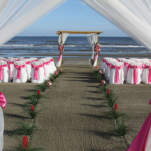 Wedding Setup on Beach Fisherman's Wharf, Galveston TX
