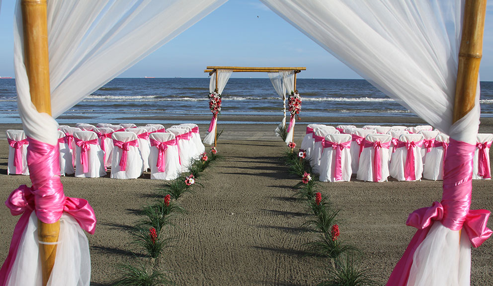 Wedding Setup on Beach Fisherman's Wharf, Galveston TX