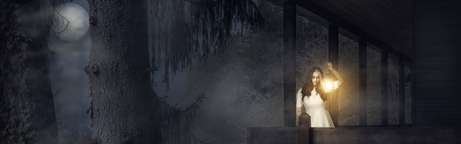 Girl Ghost and Full Moon Historic Galveston Ghost Tours