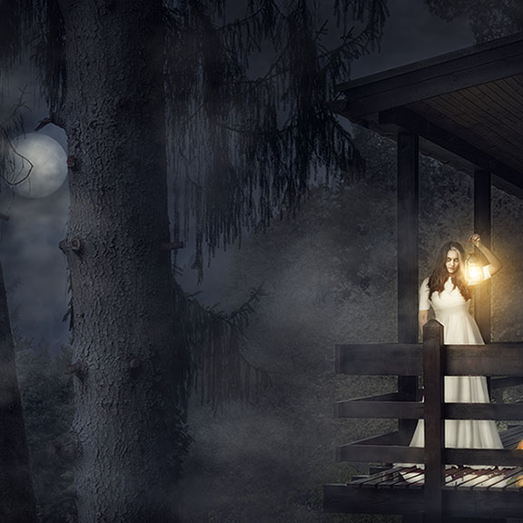 Girl Ghost and Full Moon Historic Galveston Ghost Tours