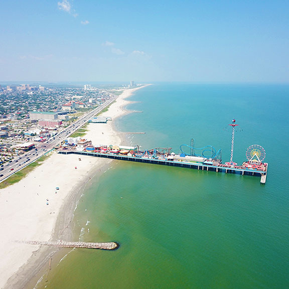Seawall and Pleasure Pier Fisherman's Wharf, Galveston TX
