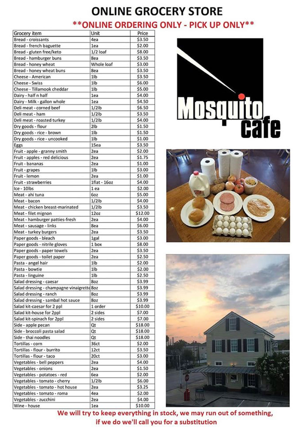 Mosquito Grocery Menu Mosquito Grocery Menu