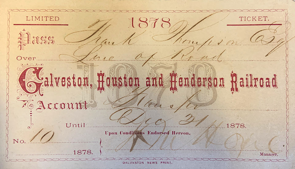 1878 Railroad Ticket 1878 Railroad Ticket