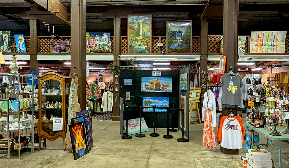 Heard Gallery Located at Peanut Butter Warehouse Exterior View of Eibands Emporium on Postoffice Street, Galveston TX