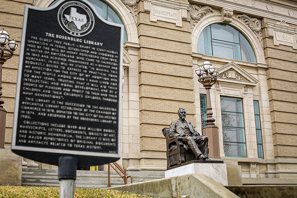 Rosenberg Library Historic Marker East Entrance