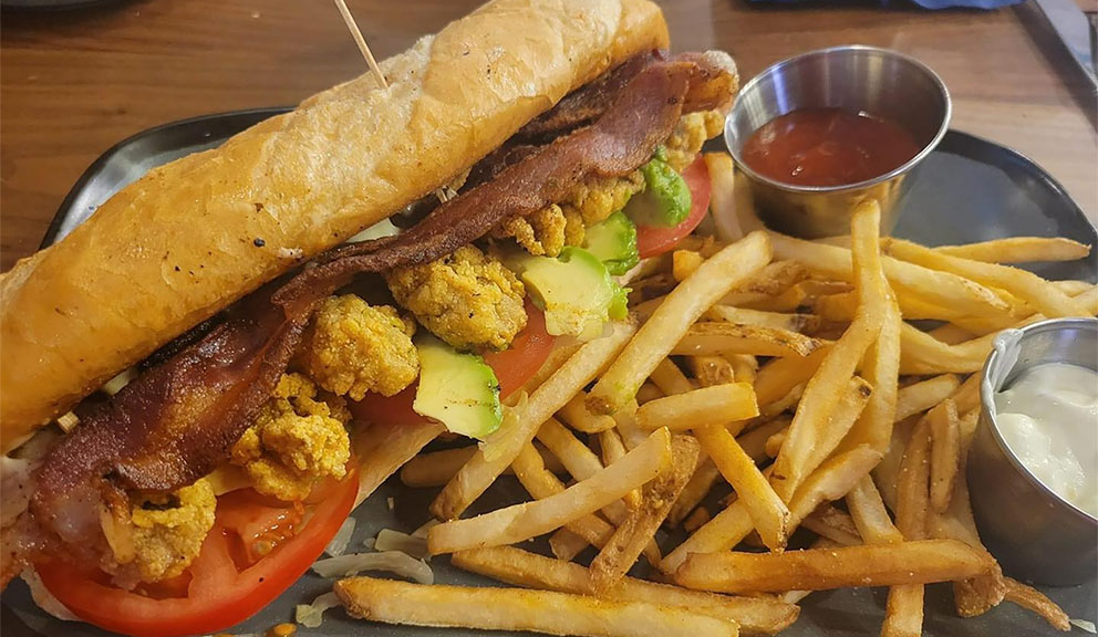 Shucks Oyster Bar Poboy and Fries Benno's Cajun Seafood, Galveston TX