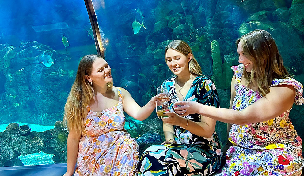 Woman Sitting with Wine at Moody Gardens