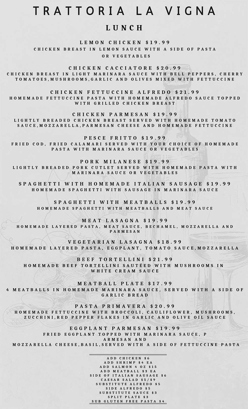 Trattoria la Vigna Lunch Menu